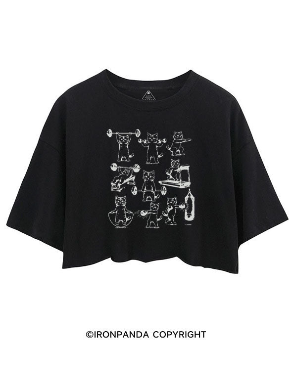 FUNNY CATS GYM CAT LOVER CROP TOPS