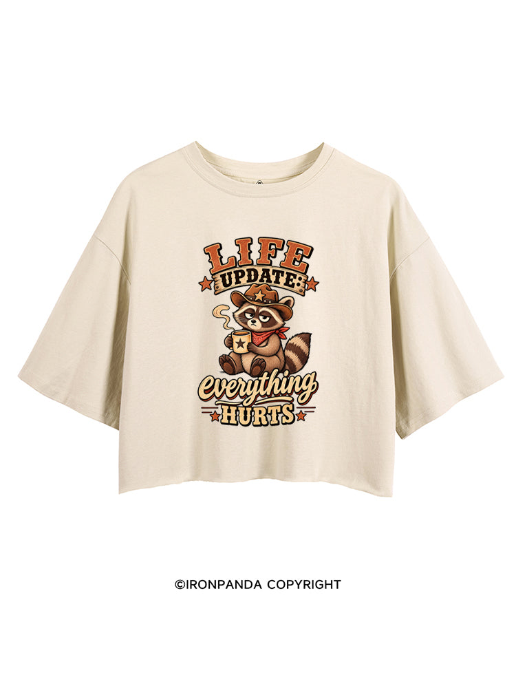 Everything Hurts Funny Raccoon Cowboy CROP TOPS