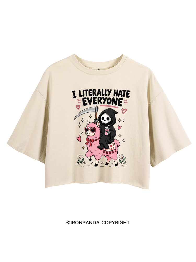 I LITERALLY HATE EVERYONE Grim Reaper Llama Halloween CROP TOPS