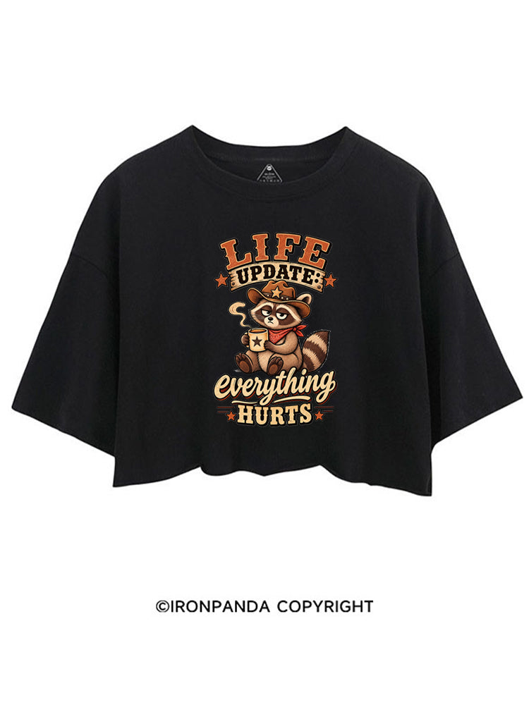 Everything Hurts Funny Raccoon Cowboy CROP TOPS