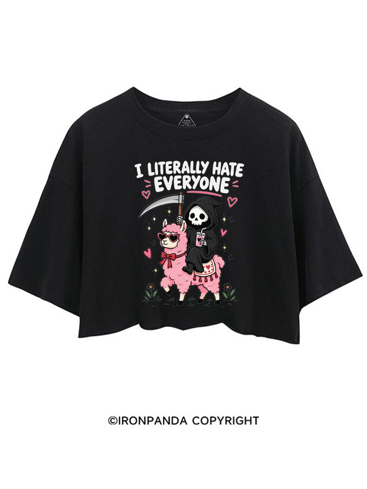 I LITERALLY HATE EVERYONE Grim Reaper Llama Halloween CROP TOPS