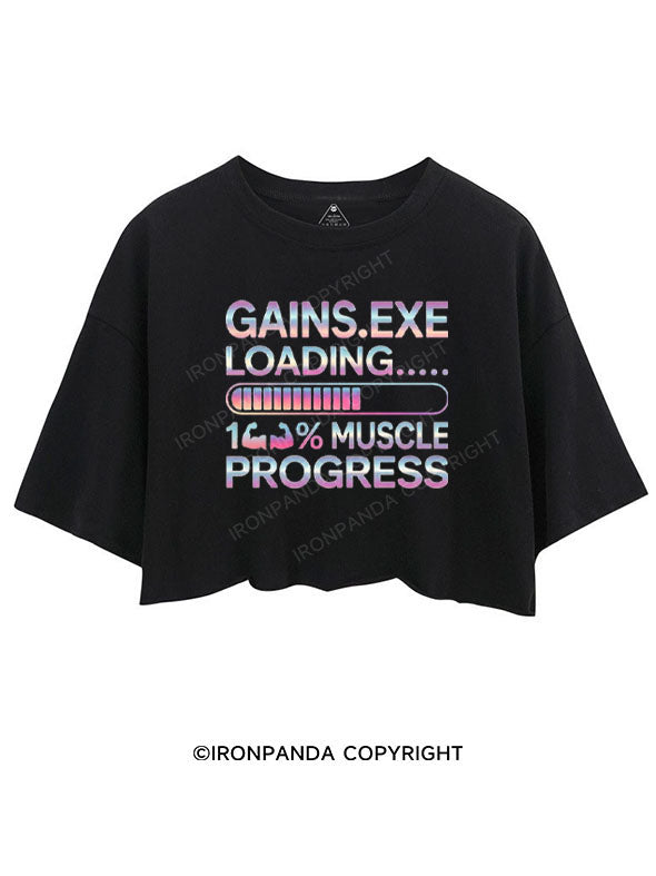 GAINS.EXE LOADING... 100% MUSCLE PROGRESS CROP TOPS