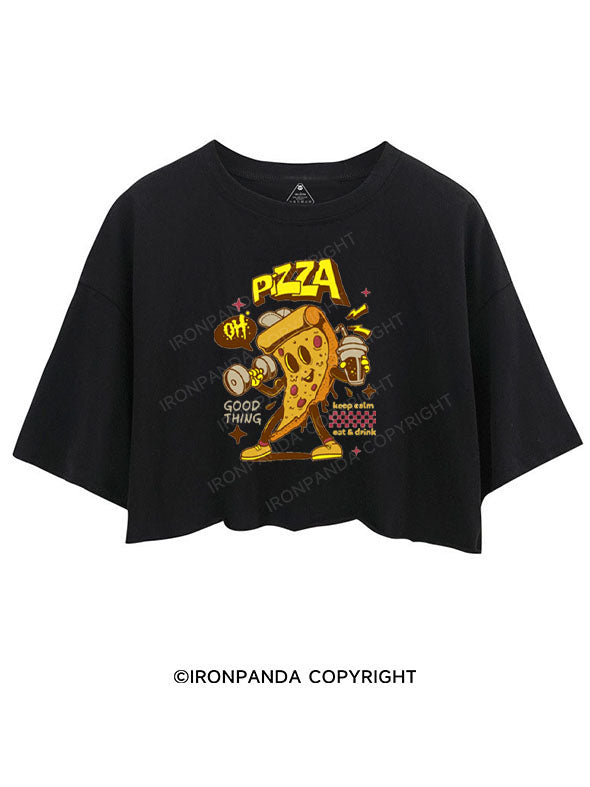 PIZZA KEEP CALM EAT & DRINK CROP TOPS