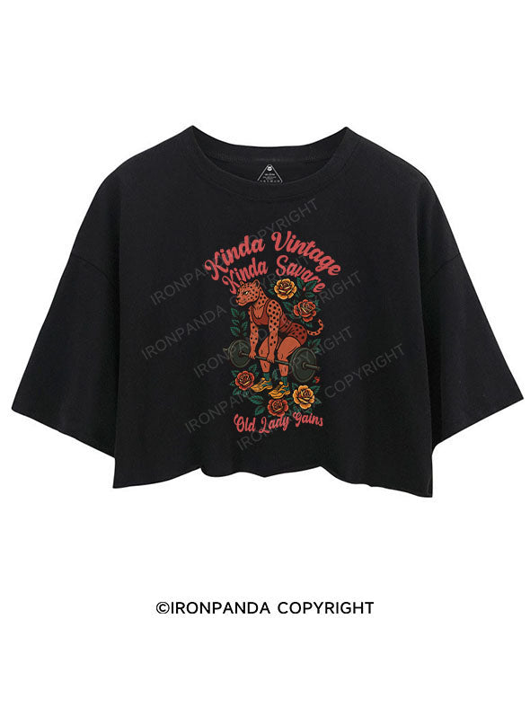 KINDA VINTAGE KINDA SAVAGE OLD LADY GAINS CROP TOPS