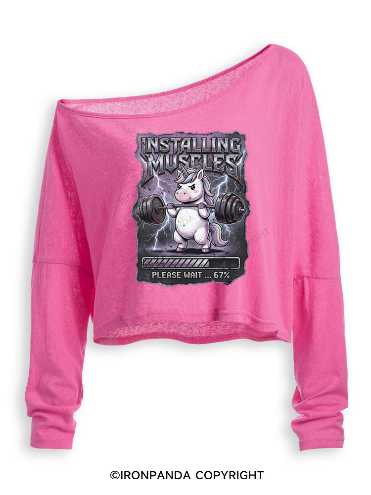 INSTALLING MUSCLES PLEASE WAIT 67% UNICORN Off Shoulder Long Sleeve Crop Top
