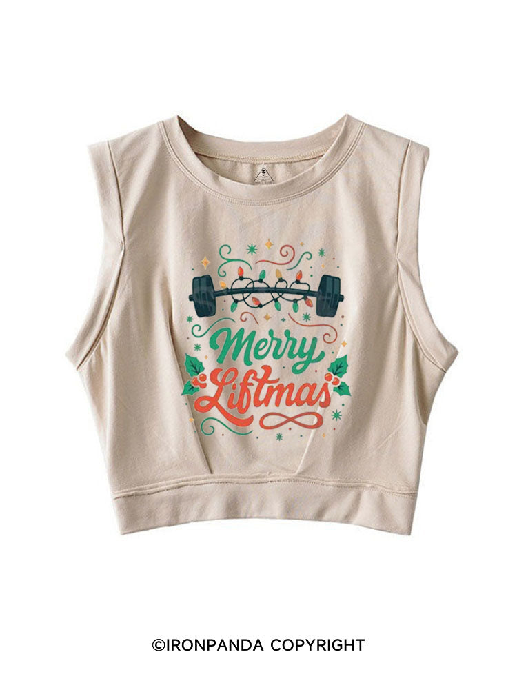MERRY LIFTMAS STRONG CHRISTMAS SLEEVELESS CROP TOPS