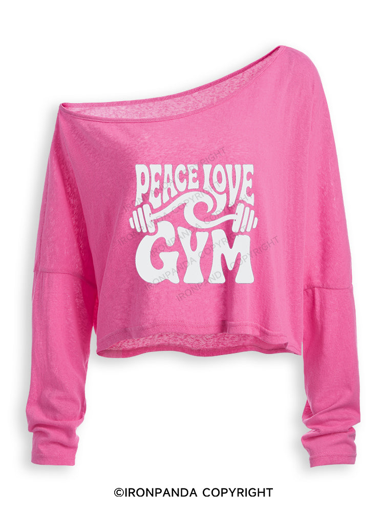 PEACE LOVE GYM Off Shoulder Long Sleeve Crop Top