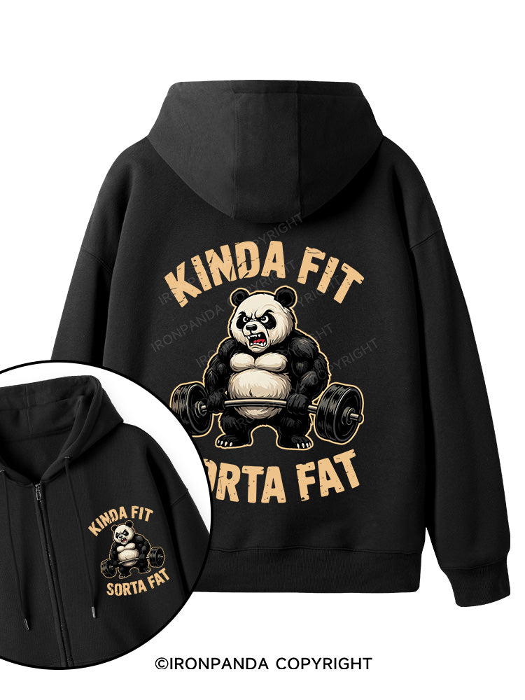 KINDA FIT SORTA FAT PANDA Double-Sided Printed Fleece Zip Up Hoodie