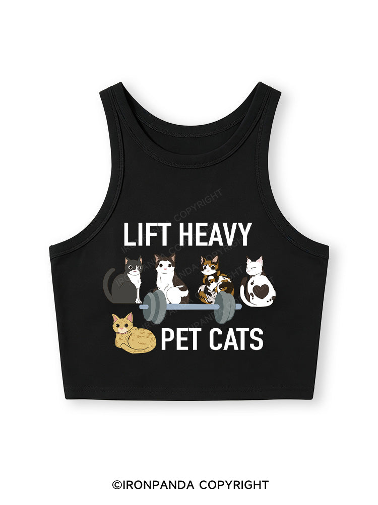 LIFT HEAVY PET CATS Fitted Crop Tank Top