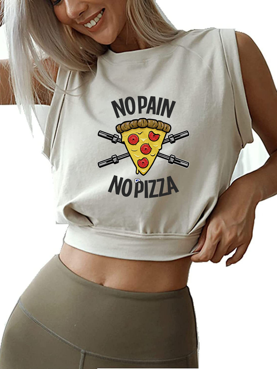 No Pain No Pizza Sleeveless Crop Tops