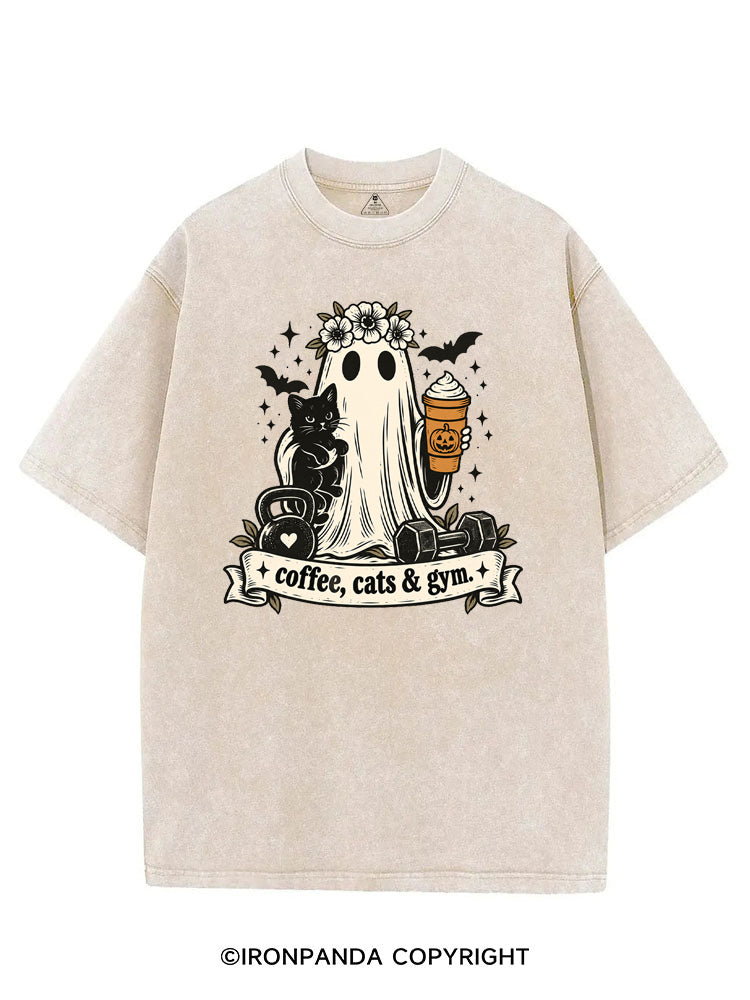 COFFEE, CATS & GYM HAPPY HALLOWEEN VINTAGE GYM SHIRT