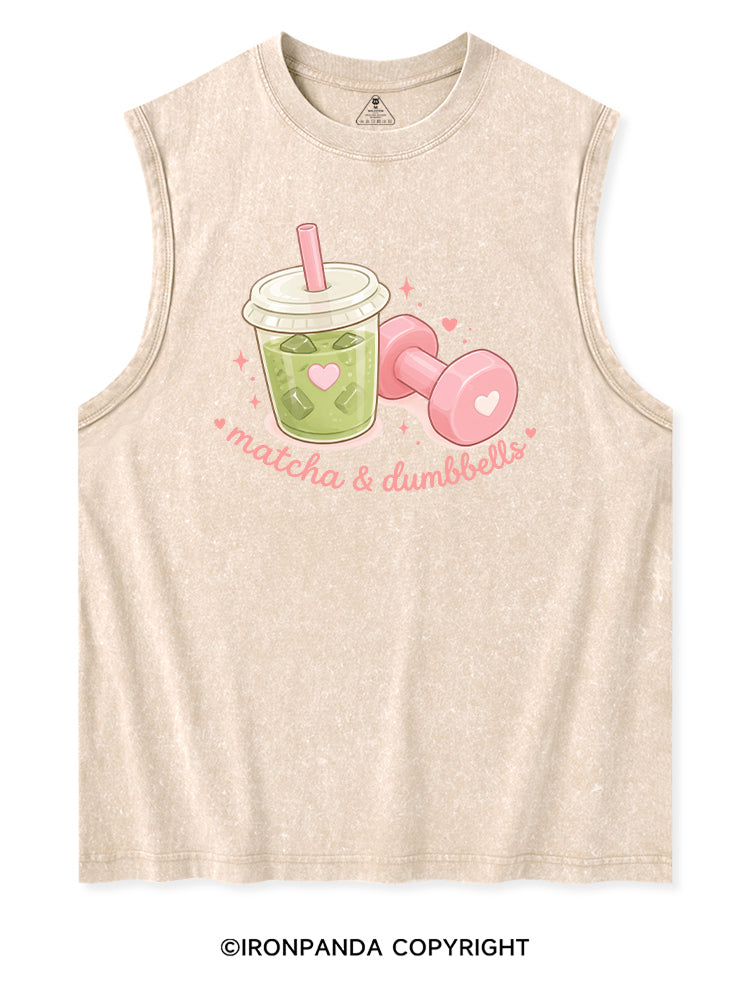 MATCHA & DUMBBELLS MATCHA GYM LOVER Washed Tank