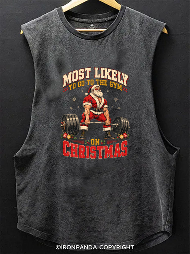 MOST LIKELY TO GO TO THE GYM ON CHRISTMAS SANTA Scoop Bottom Cotton Tank