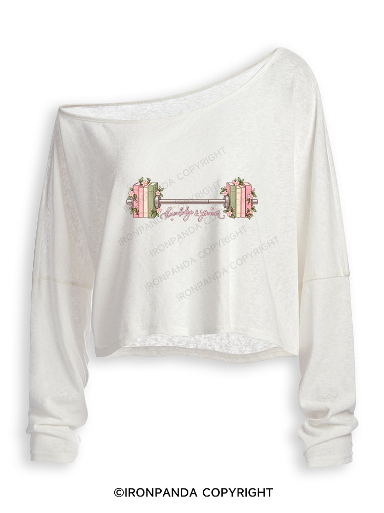 KNOWLEDGE AND POWER Off Shoulder Long Sleeve Crop Top