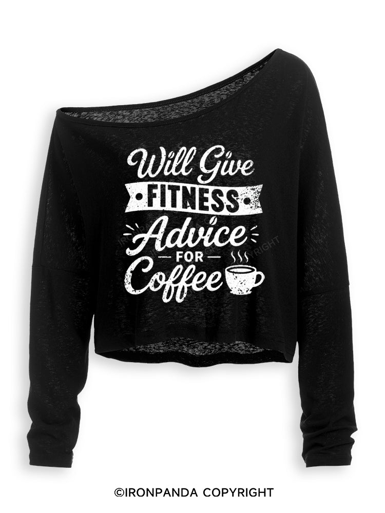 WILL GIVE FITNESS ADVICE FOR COFFEE Off Shoulder Long Sleeve Crop Top