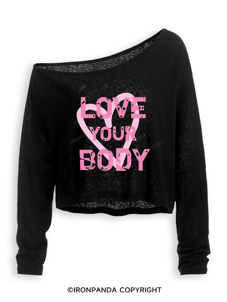 Love Your Body Off Shoulder Long Sleeve Crop Top