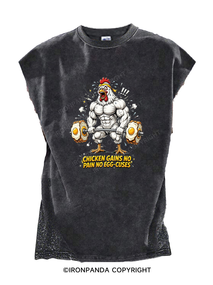 Chicken Gains No Pain No Egg-Cuses Cut Off Tank
