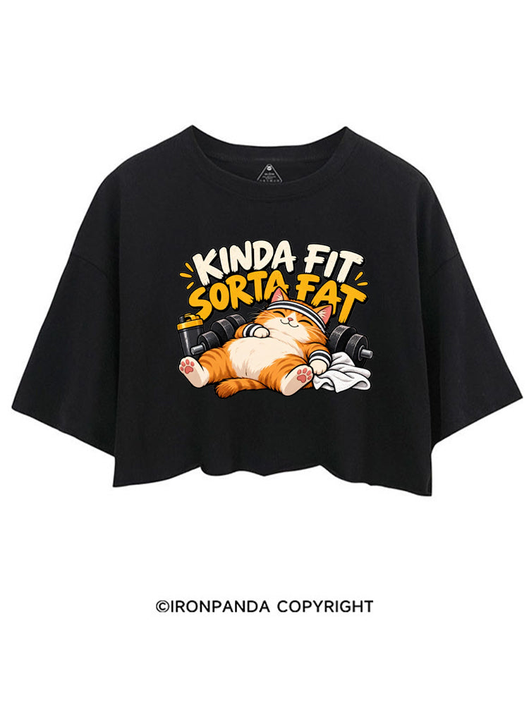 Kinda Fit Sorta Fat Cute Gym Cat CROP TOPS
