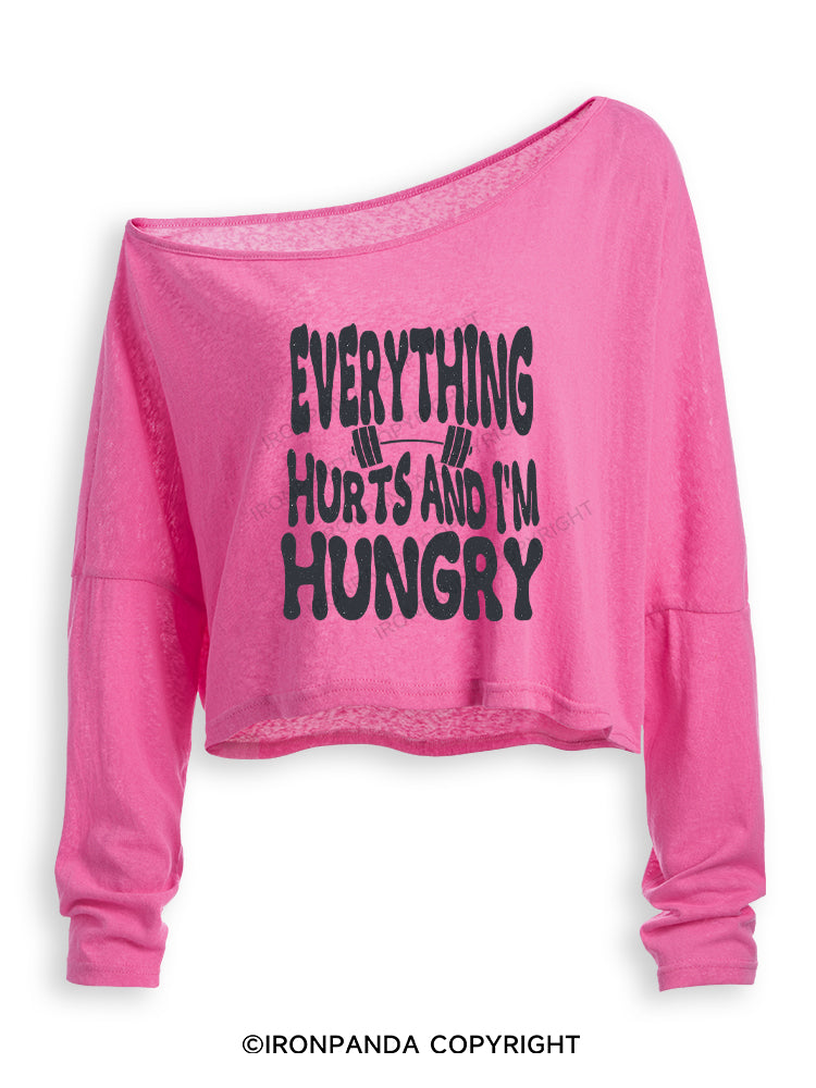 Everything Hurts And I'm Hungry Letter Off Shoulder Long Sleeve Crop Top