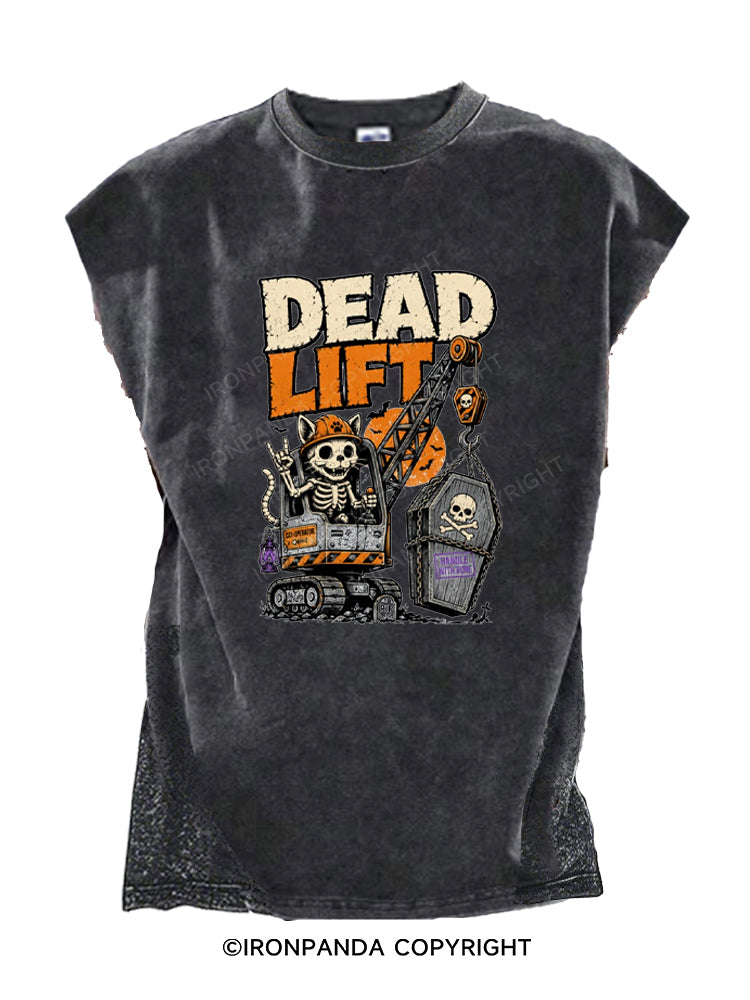 Dead Lift Skeleton Cat Crane Powerlifting Cut Off Tank
