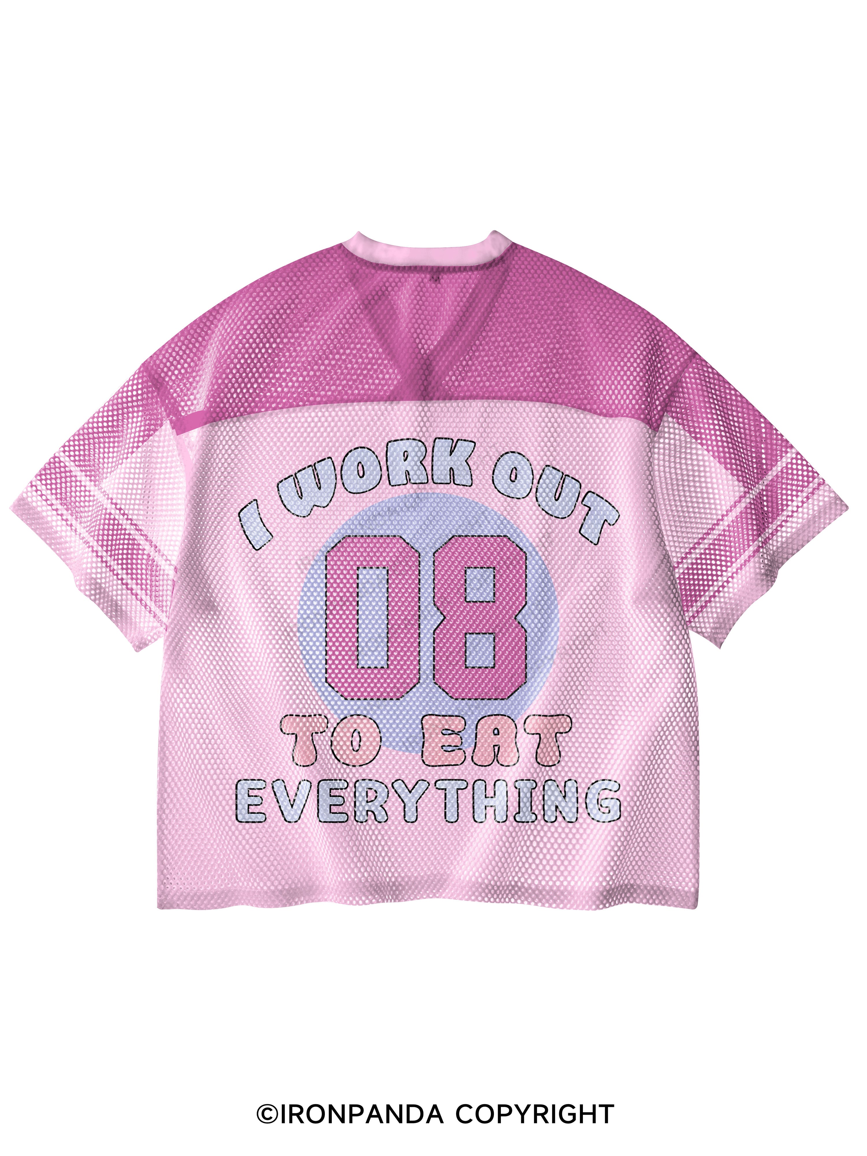 I WORK OUT TO EAT EVERYTHING CUTE CAT V-Neck Open Hole Mesh Top