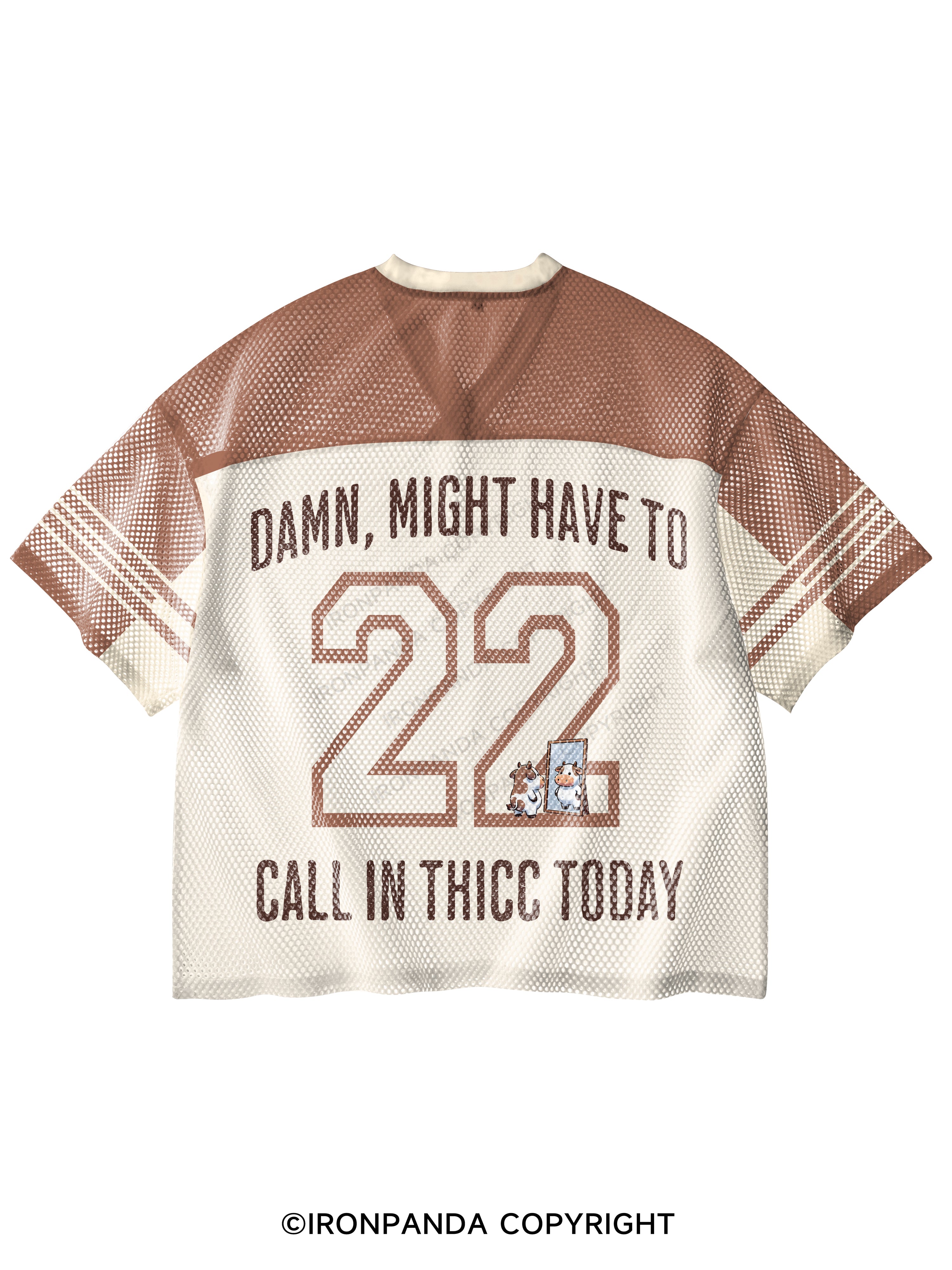 DAMN, MIGHT HAVE TO CALL IN THICC TODAY COW V-Neck Open Hole Mesh Top