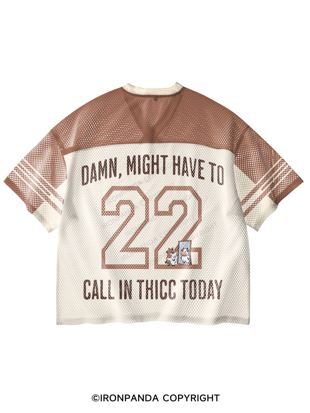 DAMN, MIGHT HAVE TO CALL IN THICC TODAY COW V-Neck Open Hole Mesh Top