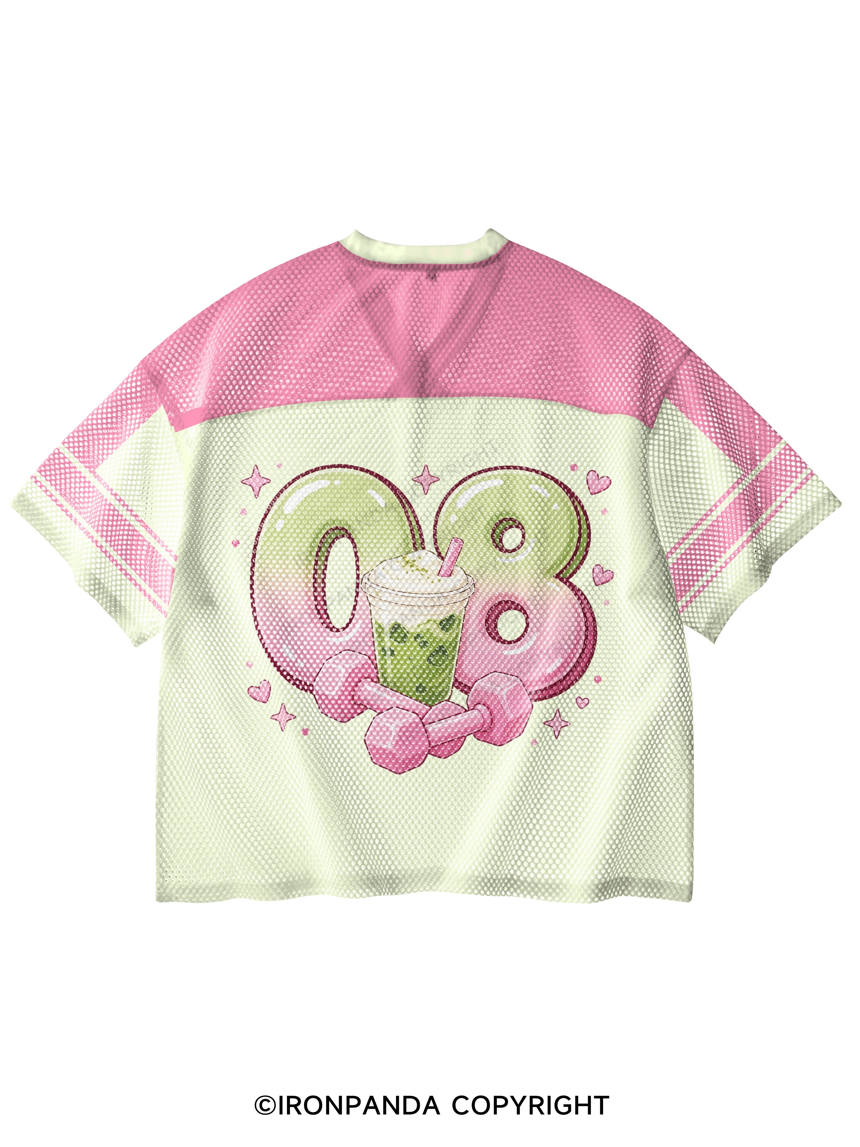 MATCHA & DUMBBELLS MATCHA GYM LOVER V-Neck Open Hole Mesh Top