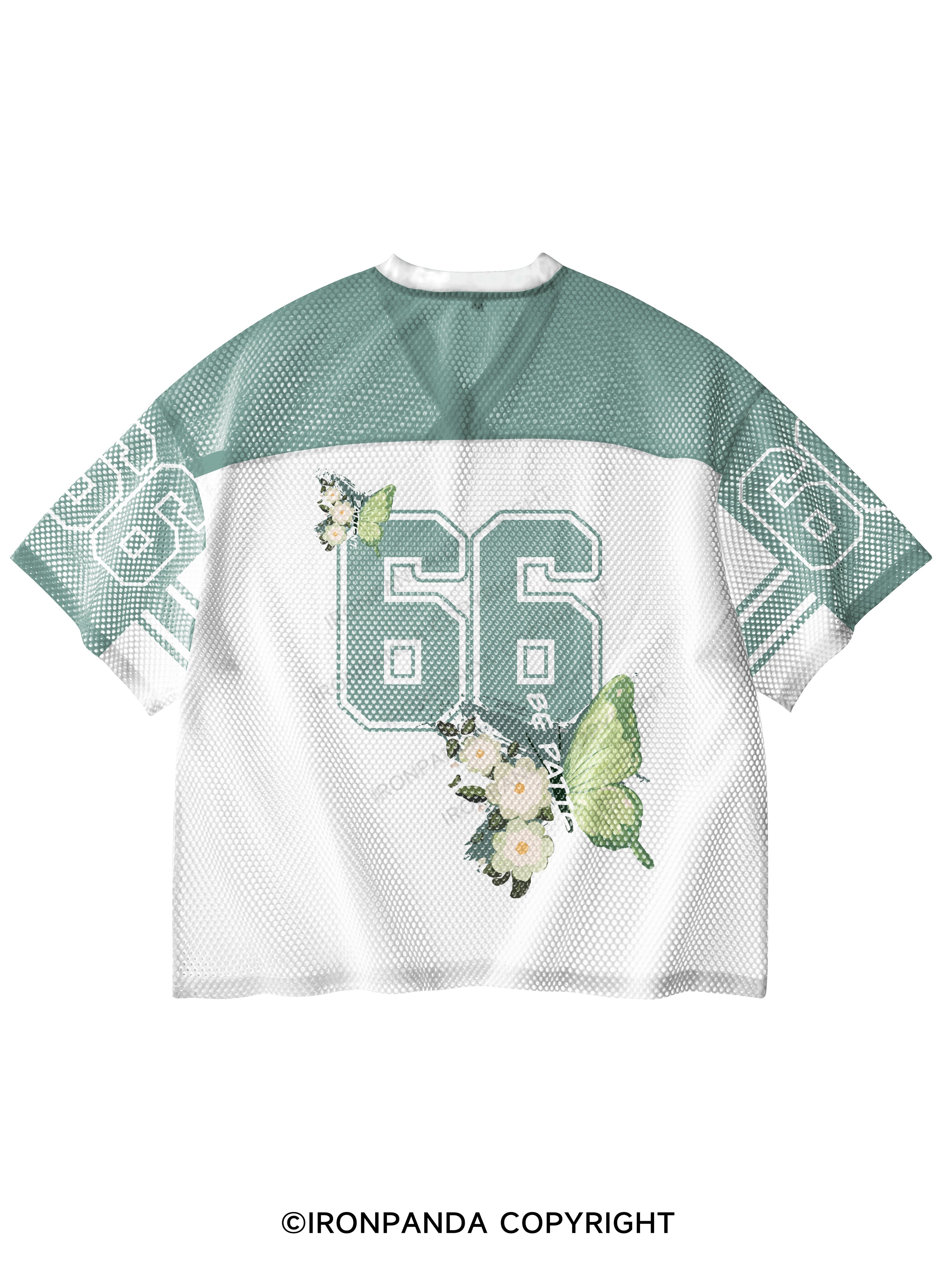 BE PATIENT V-Neck Open Hole Mesh Top