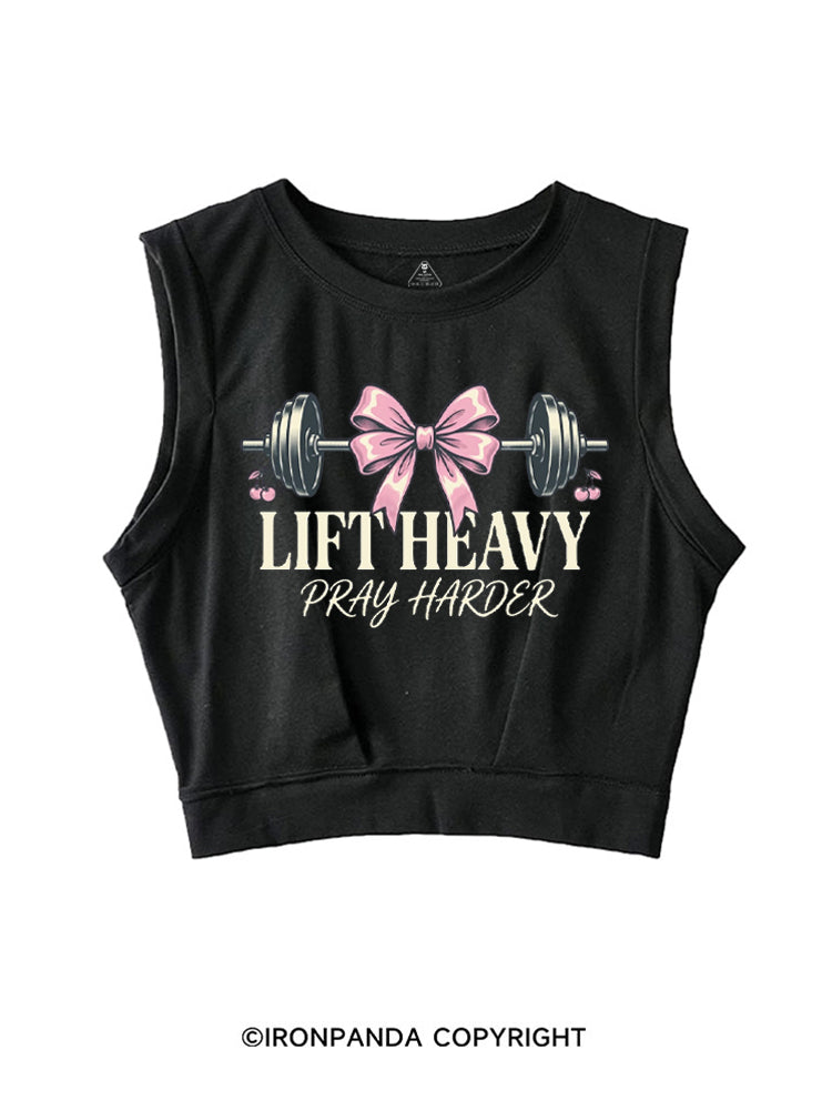 LIFT HEAVY PRAY HARDER Christian Fitness SLEEVELESS CROP TOPS
