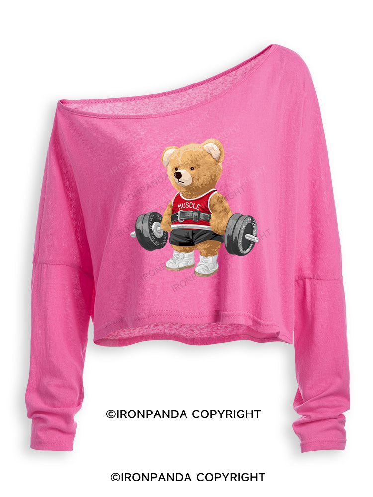 EXERCISE BEAR Off Shoulder Long Sleeve Crop Top