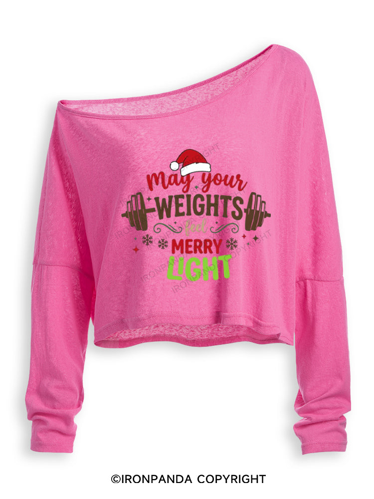 May Your Weights Feel Merry Light Off Shoulder Long Sleeve Crop Top