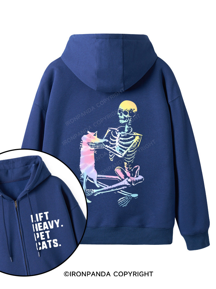 LIFT HEAVY. PET CATS Double-Sided Printed Fleece Zip Up Hoodie
