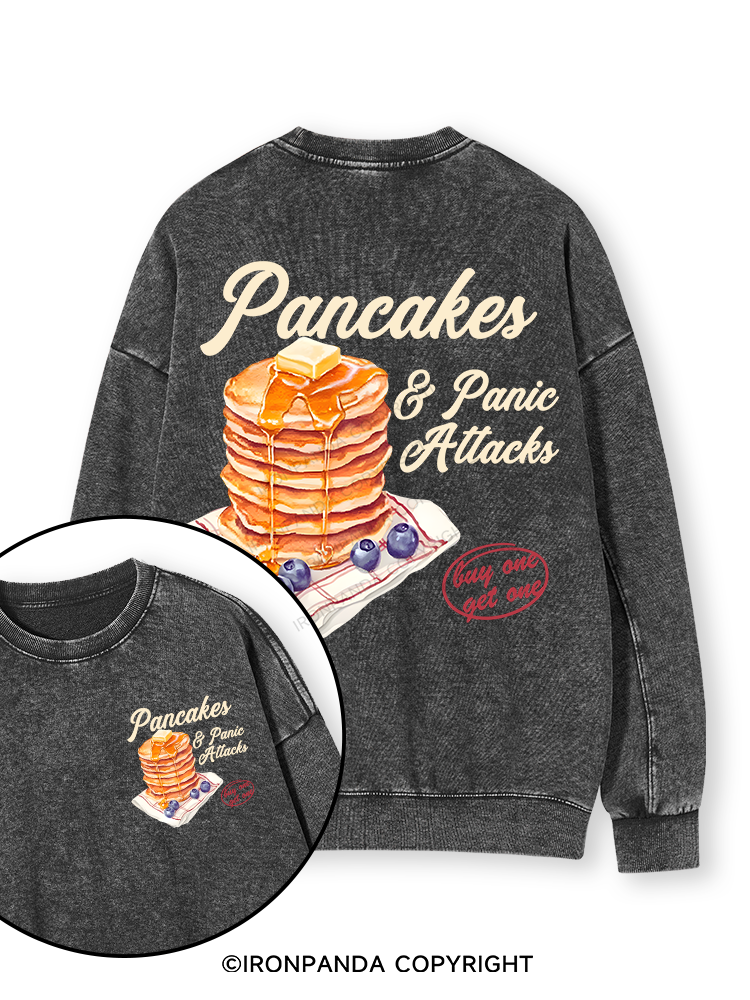 Pancakes & Panic Attacks Double-Sided Printed Washed Sweatshirt