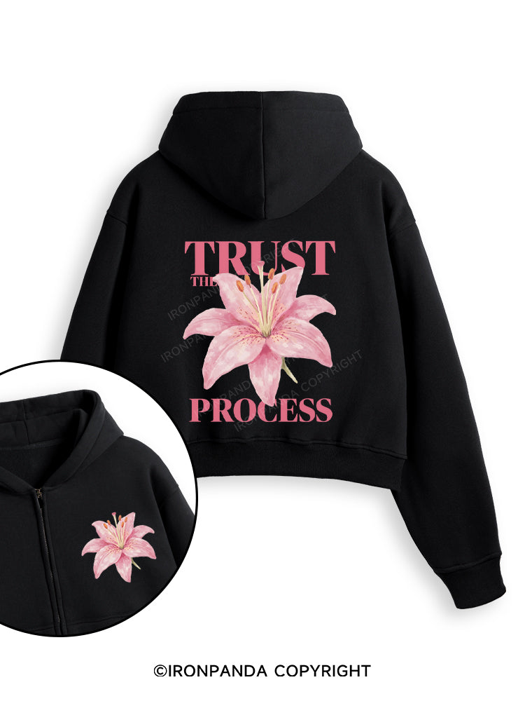 TRUST THE PROCESS Fleece Crop Zip Up Hoodie