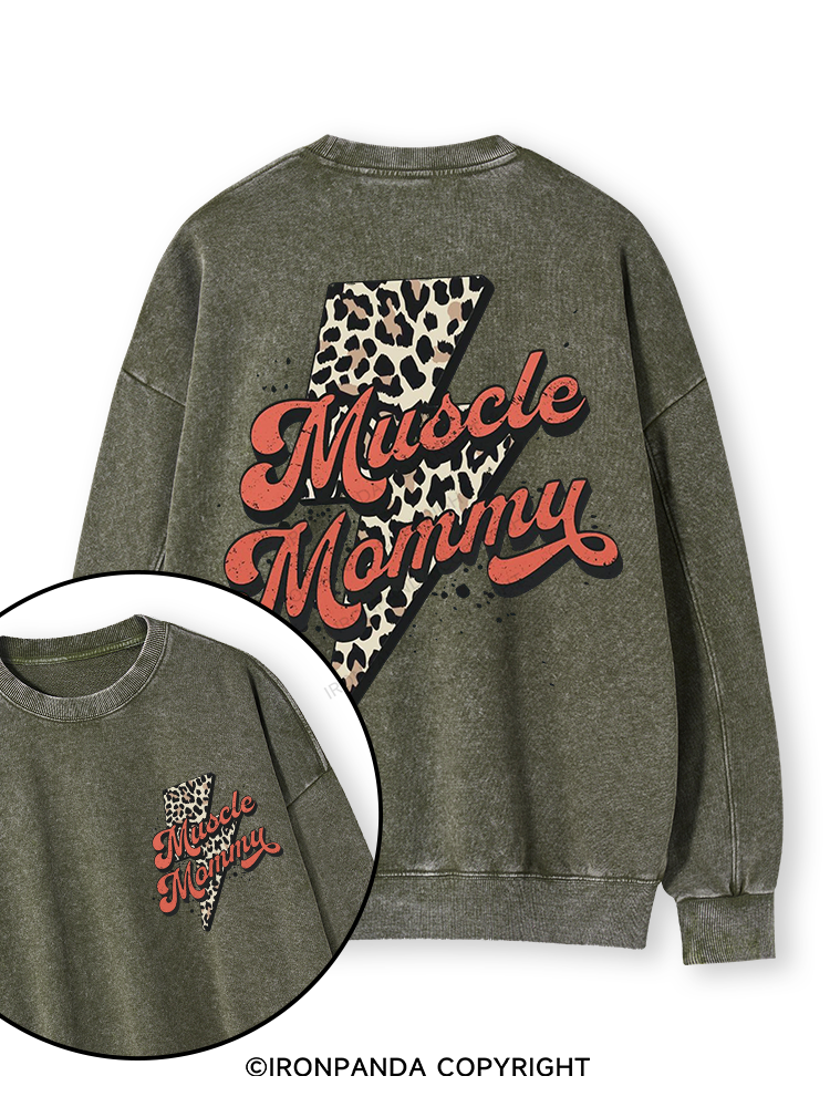 Retro Muscle Mommy Double-Sided Printed Washed Sweatshirt