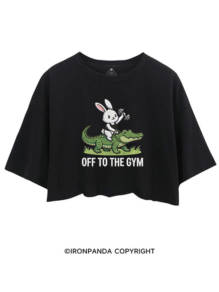 OFF TO THE GYM BUNNY RIDING AN ALLIGATOR CROP TOPS