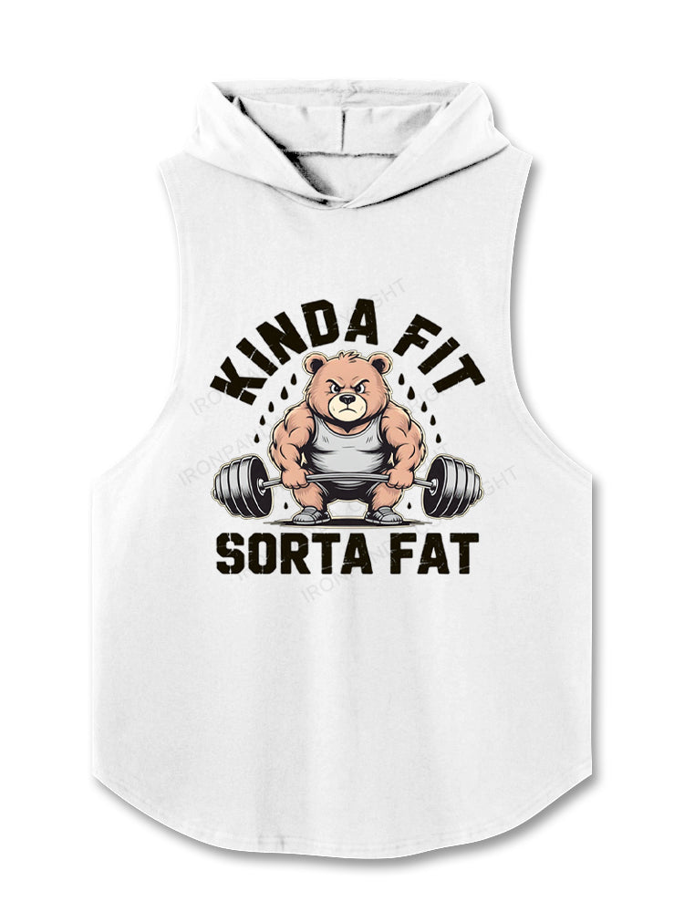 Kinda Fit Sorta Fat Gym Bear Weightlifting Hooded Tank