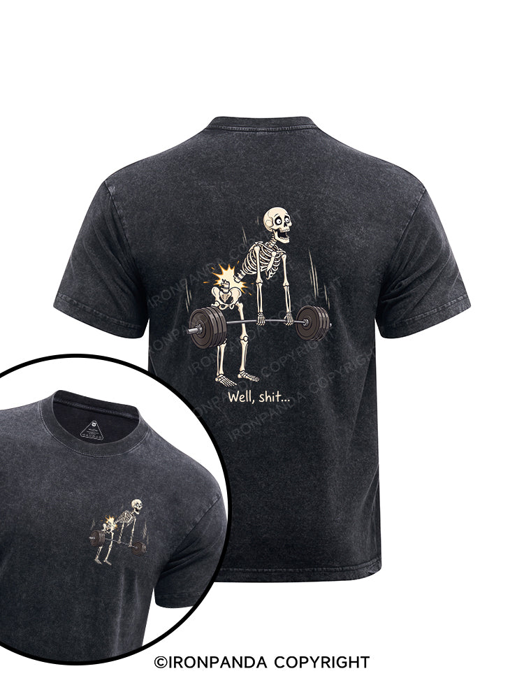 Well Shit Skeleton Deadlift Printed Washed Gym Shirt
