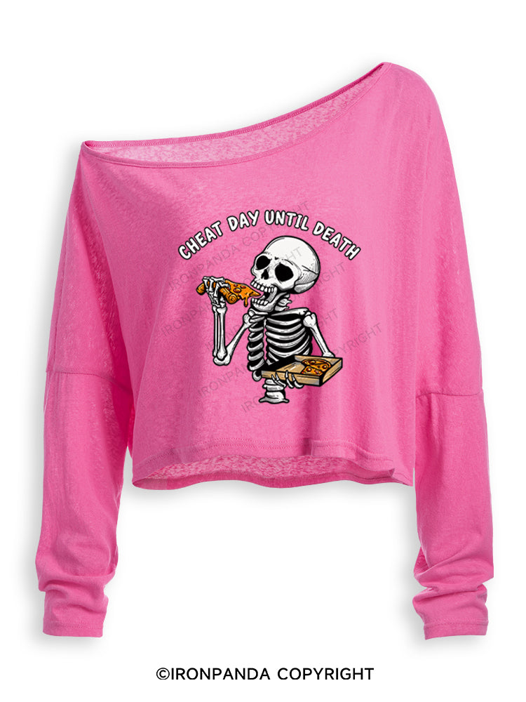 CHEAT DAY UNTIL DEATH Off Shoulder Long Sleeve Crop Top