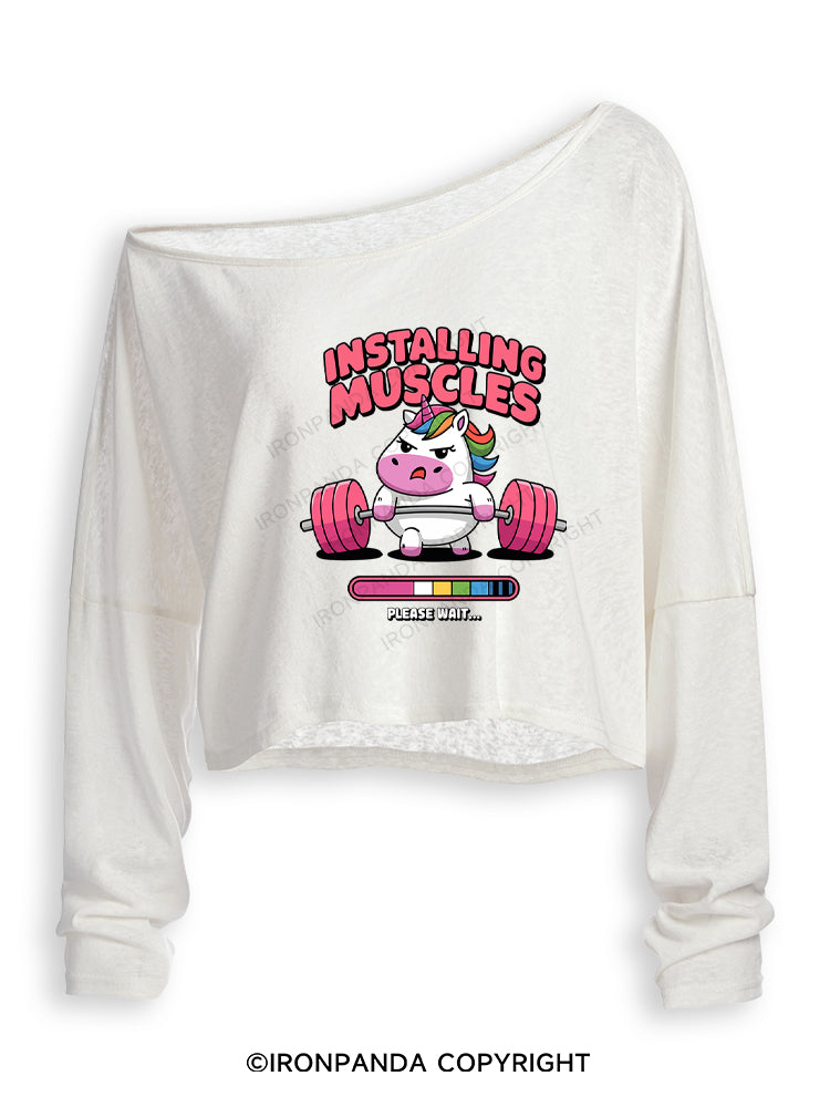 INSTALLING MUSCLES Off Shoulder Long Sleeve Crop Top