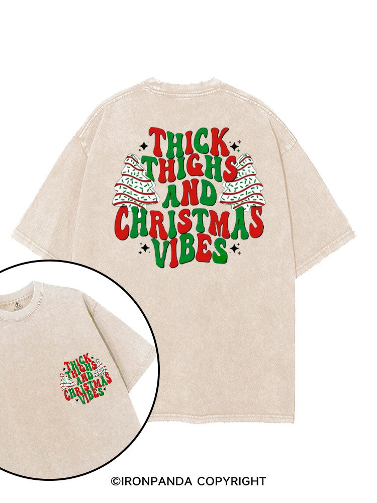 THICK THIGHS AND CHRISTMAS VIBES printed Gym Shirt