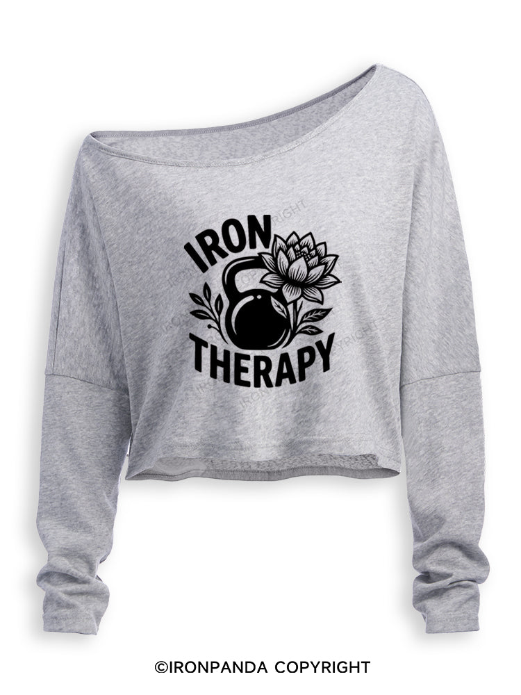 IRON THERAPY FITNESS WORKOUT Off Shoulder Long Sleeve Crop Top