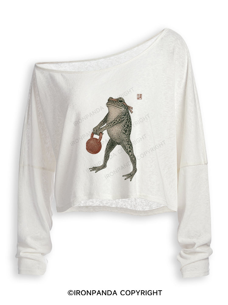 GYM FROG JAPANESE STYLE Off Shoulder Long Sleeve Crop Top