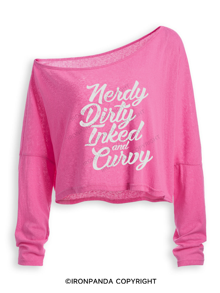 NERDY DIRTY INKED AND CURVY Off Shoulder Long Sleeve Crop Top