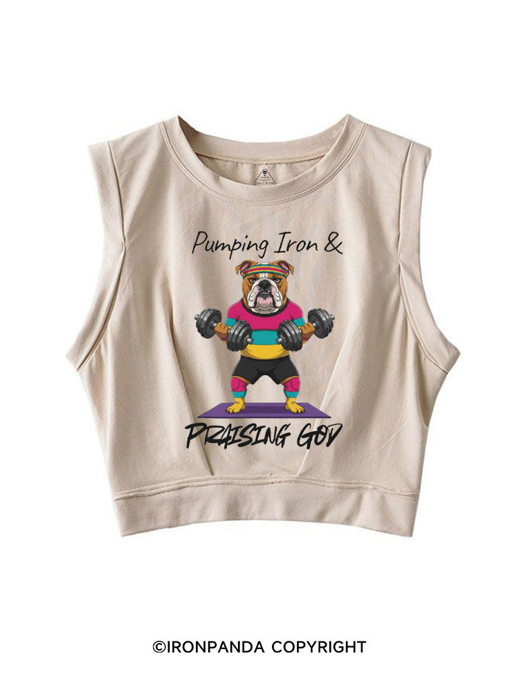 Pumping Iron and Praising God SLEEVELESS CROP TOPS
