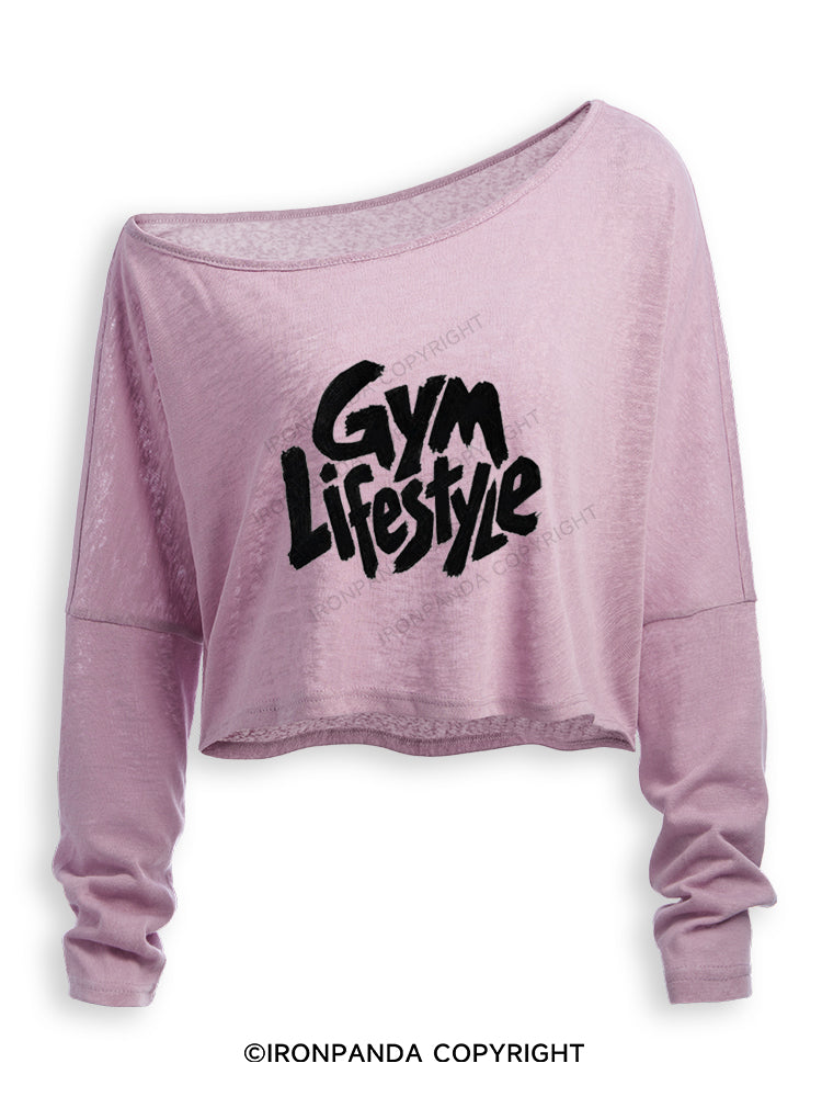 GYM LIFESTYLE FITNESS WORKOUT MOTIVATION Off Shoulder Long Sleeve Crop Top