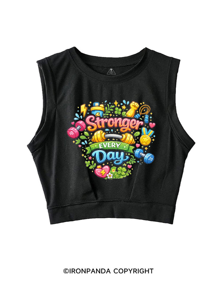 STRONGER EVERY DAY COLORFUL FITNESS SLEEVELESS CROP TOPS