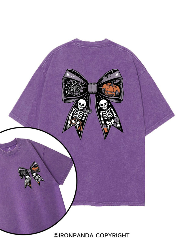 HALLOWEEN BOW SKELETON WORKOUT printed Gym Shirt
