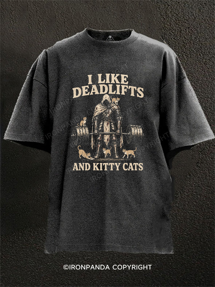 Deadlifts and Kitty Cats Gothic Workout Washed Gym Shirt